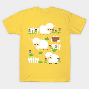 Scottish Highland Cattle and Thistle Flower T-Shirt